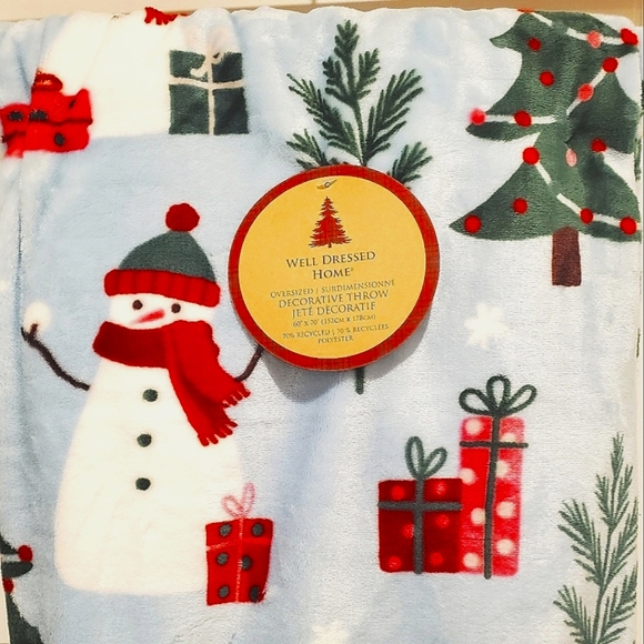 NEW Blue Snowman Merry Christmas Soft Plush Oversized Decorative Throw Blanket - Picture 7 of 8